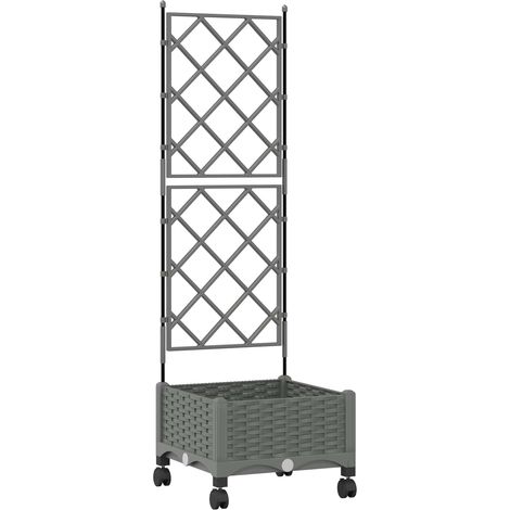 Garden Planter with Trellis&Wheels Light Grey PP vidaXL (1/5)
