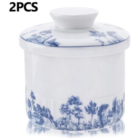 Beurrier pastoral en céramique, beurrier en céramique de 250 g avec ligne d'eau pour étaler le beurre frais, beurrier à eau avec couvercle pour garder le beurre frais, baratte à beurre avec fonction d (1/5)