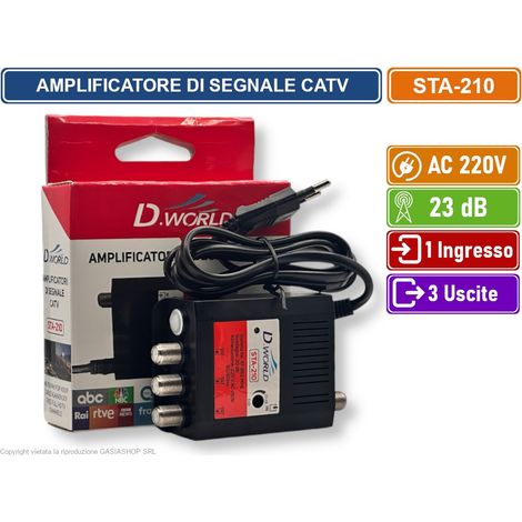 AMPLIFICATORE DI SEGNALE TV GUADAGNO 20dB 1 INGRESSO 3 USCITE BANDA DA 47 A 862 MHZ (1/5)