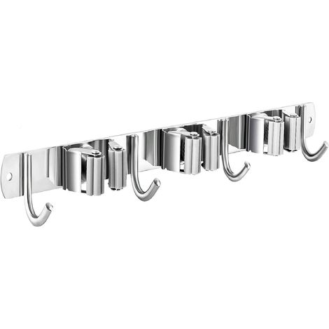 Mop and Broom Hanger Wall Mount, stainless steel Broom Hook Organizer, Heavy Duty Mop Storage Rack-3 Racks 4 Hooks for hanging brooms and mops,for Home, Kitchen, Garden, Garage, Laundry (1/5)