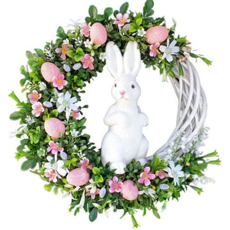 Couronne d'ufs de lapin de pques en acrylique, ornements suspendus d'intérieur et d'extérieur, décorations de fête pour porte d'entrée de maison (1/4)