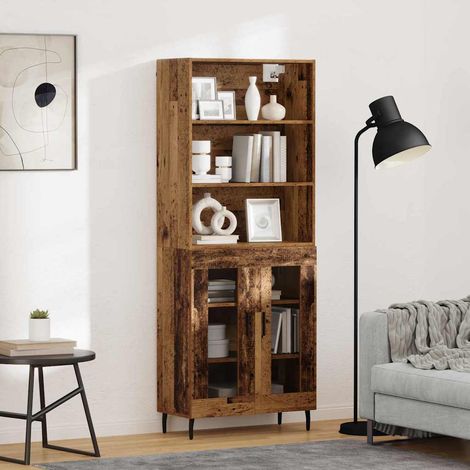 Highboard Altholz 69,5 x 34 x 180 cm Engineered Wood und Glas