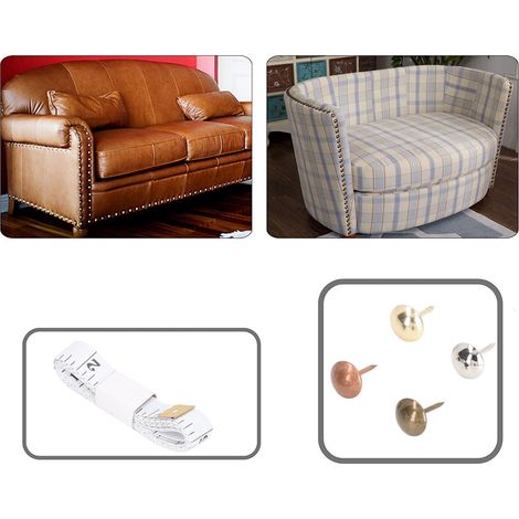 Ensemble de 203 clous décoratifs, clous décoratifs d'intérieur, clous décoratifs pour meubles et antiquités, pour canapés, artisanat, tableaux décoratifs, avec règle en tissu et accoudoirs anti-écrase (1/5)