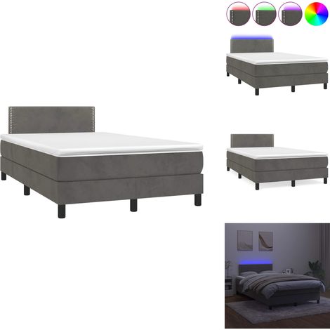 Sommier à lattes de lit avec matelas LED gris foncé 120x190 cm - Lit Plateforme - Lit Capitonné - Lit Design - Lit Velours - Tête De Lit Ajustable (1/5)