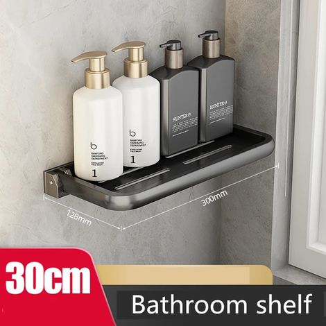 Estante de baño plegable negro, estante de esquina de aluminio, toallero, estante para champú, estante de cocina, montaje sin clavos, 30 cm (1/5)