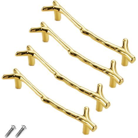 Set di 4 pomelli per cassetti vintage in lega di zinco per armadio, cassetto, casa di campagna, chalet (96 mm, oro) (1/5)