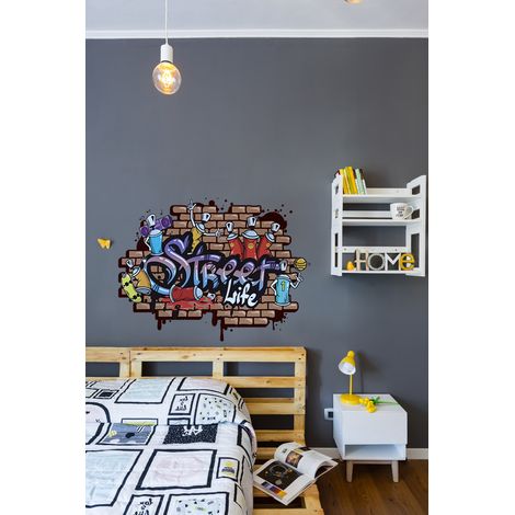 Sticker mural autocollant 100 cm X 140 cm, déco enfant et ado, art mural, graffiti, bombe de peinture, skateboard. (1/2)