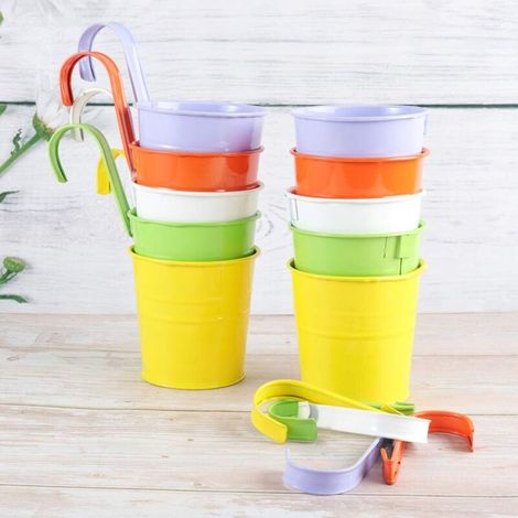 Lot de 10 Pots de Fleurs à Suspendre en Métal avec Crochet Amovible-Pot de Fleurs Interieur Exterieur Couleur sans Trou de Drainage-Jardiniere Suspendue pour Jardin Balcon Décoration