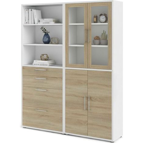 Dmora - Credenza Lauriane, Buffet da soggiorno, Madia da salotto, Dispensa da cucina, 178x40 h222 cm, Bianco e Quercia