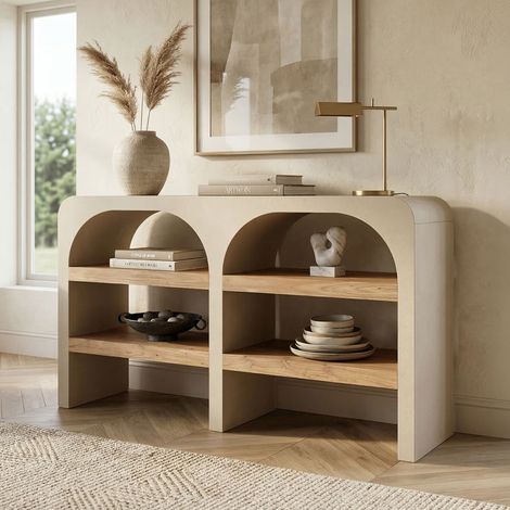 Buffet 130x40x76cm en acacia et effet beton - BALBO (1/5)