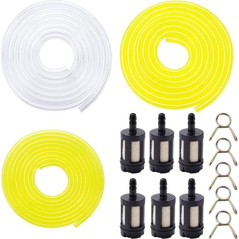 VooGenzek 9-teiliges Set gelber, transparenter Kraftstoff- und Ölschläuche (2 x 3,5 mm, 2,5 x 5 mm, 3 x 5,5 mm) + 6-teiliges Filterelement, für Rasenmäher, PVC