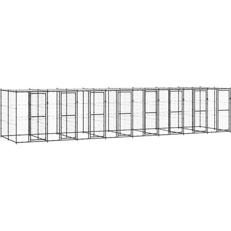 Chenil extérieur cage enclos parc animaux chien extérieur acier avec toit 19,36 m² (1/5)