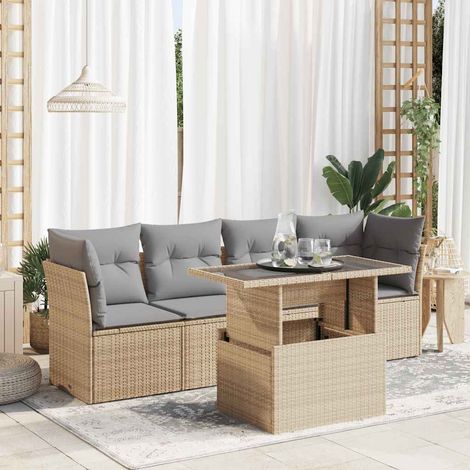 vidaXL Salon de jardin avec coussins 5 pcs beige résine tressée (1/5)