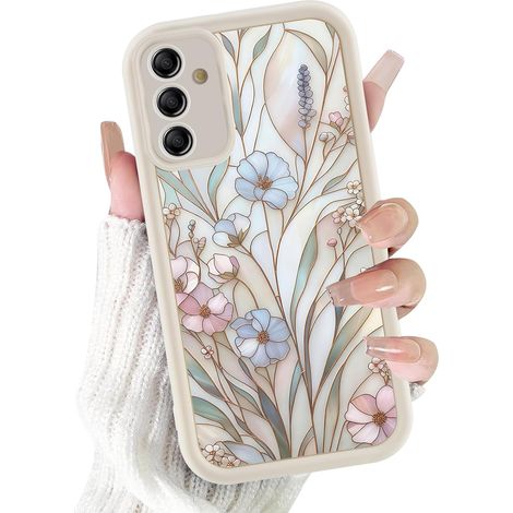 Coque pour Samsung Galaxy A57, Aesthetic Design Fleur Motif Beige Silicone Housse Étui, Femme Fille Anti-Rayures Protection TPU Souple Etui Bumper Cover pour Samsung A57 6,7'', 02 (1/5)