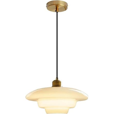 Suspension Vintage en Verre Blanc 30cm Lampe Suspendue Moderne Sphérique avec Douille en Métal Doré (1/3)
