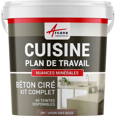 Arcane Industries – Kit complet béton ciré 2 m² – Finition ultra résistante – Pour surfaces poreuses et non poreuses – Couleur vison gris beige (1/5)