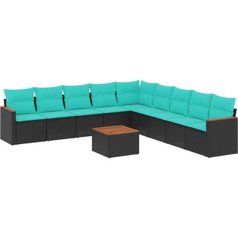 Maison Exclusive - 10-teiliges Gartensofa-Set mit Kissen, schwarz (1/5)