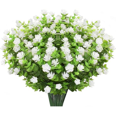 10 pcs Bouquets Fleurs Artificielles Fleur Fausse, UV Résistant Verdure Arbustes Plantes Eucalyptus Intérieur Extérieur Suspendus Planteur Accueil Jardin Décor, Blanche (1/5)