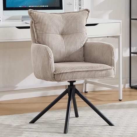 Wahson Office Chair in Corduroy Fabric Thick Padded Modern Comfy Swivel Desk Chair with High Backrest for Home Office, Grey