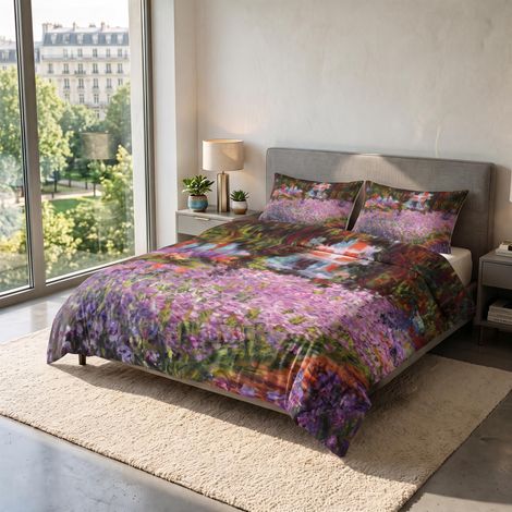 Parure Housse de Couette pour lit 2 Personnes 100% Coton, fabriquée en Italie, 250 × 200 cm avec Double Rabat 50 cm + 2 taies d'oreiller 50 × 80 cm avec Rabat Interne, Impression (1/5)
