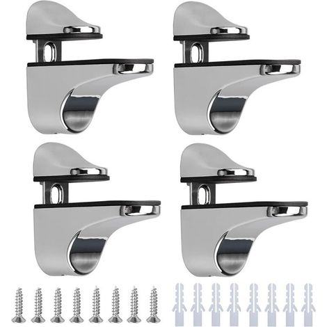 Support pour tablette en verre réglable – Alliage de zinc poli – Convient au verre et au bois jusqu'à 20 mm d'épaisseur – Lot de 4 (1/5)
