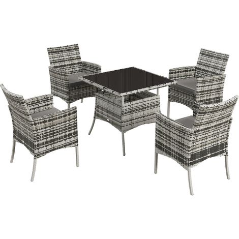 Five-Pieces outdoor Rattan Dining Set - four armchairs and a matching dining table