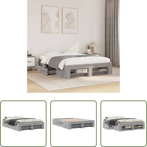 vidaXL Lattenrost Bett - Bettgestell Grau Sonoma 140x190 cm Holzwerkstoff (1/5)