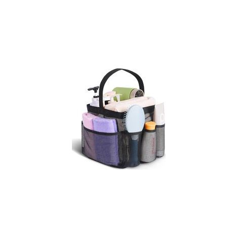 Panier de douche en maille portable pour les essentiels de la chambre d'étudiant, sac de douche grande capacité à 8 poches pour la plage, la piscine et la salle de sport. (1/5)