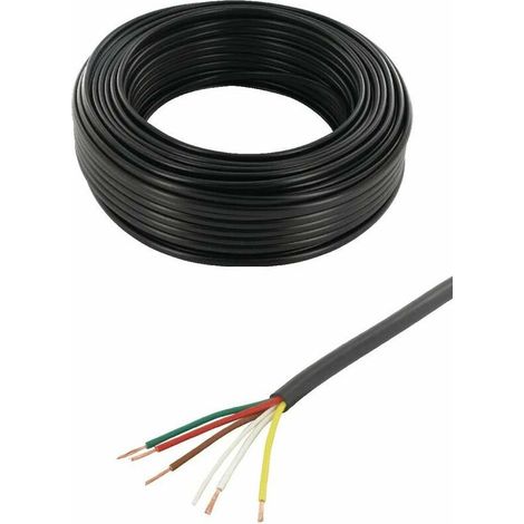 Câble de remorque 5 fils 12 / 24V 12A câble électrique 5 conducteurs PVC noir Caravane Camion Automobile Véhicule Gaine Eclairage Signalisation Alimentation Attelage, 5 mètres 5 x 0,75mm²