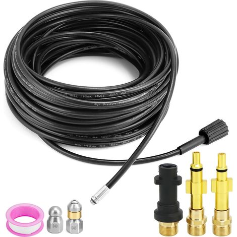Tuyau de nettoyage de tuyaux 30M 180bar, tuyau déboucheur flexible, avec adaptateur, compatible avec les nettoyeurs haute pression K-Series K2, K3, K4, K5, K6, K7