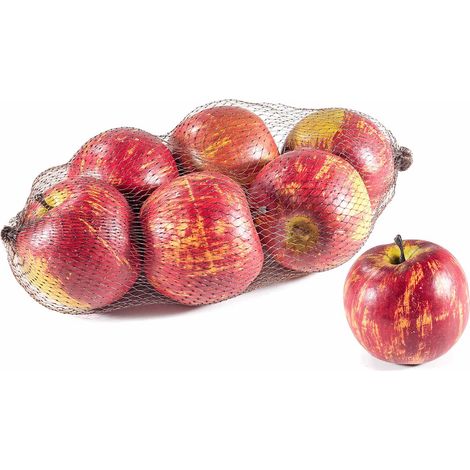 Pommes rouges artificielles en filet de 6, idéales pour vitrines et présentations, lot de 4, diam. 7,5 x H. 7 cm