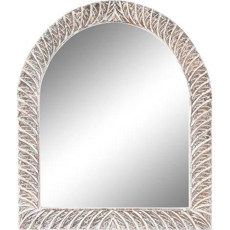 Miroir bois blanc style bohème sculpté et élégant - Blanc cassé à motif marron (1/4)