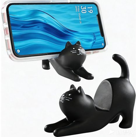 Handyhalterung für den Schreibtisch, niedlicher Handyhalter, Tablet-Zubehör und Geschenkidee für den Schreibtisch, trendiges Deko-Gadget zur Unterstützung Ihres Handys – Kawaii schwarze Katze (1/3)