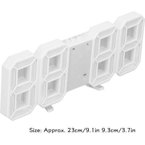 Eosnow 3D-LED-Wanduhr, minimalistischer weißer Rahmen, digitaler Alarm-Timer mit Temperatur für Zuhause, Wohnzimmer, Wort