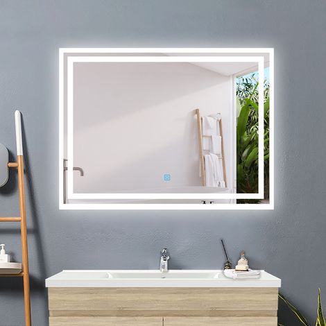 AICA Illuminated Bathroom LED Mirror with 3 Lighting Modes 600x500mm Wall Mounted Bathroom Mirror with Demister Pad+Touch Switch