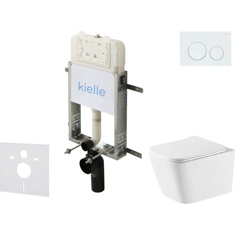 kielle Genesis New - Conjunto de instalación empotrada, inodoro Arkas I, Vortex Rimless+, asiento soft‑close y pulsador Gemini New I, blanco brillante 30528SZ73