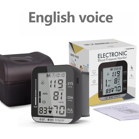 (Noir, avec instructions vocales) Tensiomètre de poignet, moniteur de fréquence cardiaque (1/5)