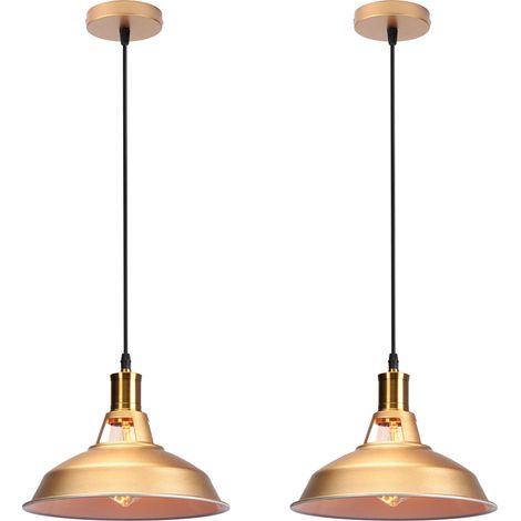 Pendelleuchte Industriell aus Metall E27 Lampenschirm Lampe Vintage Retro 27cm x 12,5cm für Loft Esszimmer Wohnzimmer Flur Gold und Weiß 2PCS (1/5)