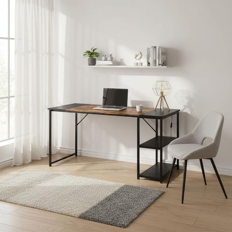 Table à Dessin 140 x 60cm, Plateau Bi-Couleur en Rétro Marron et Noir, 2 Etagères Latérales-Réglage en Hauteur, Structure en Métal, Idéale pour Artistes, Etudiants ou Bureau Créatif (1/5)