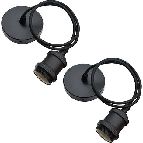 RHG Lot de 2 Suspension Luminaire E27 Pendentif Lampes Suspendues Accessoires Pendule corde Câble de Suspension Noir pour éclairage au Plafond Salon (1/5)