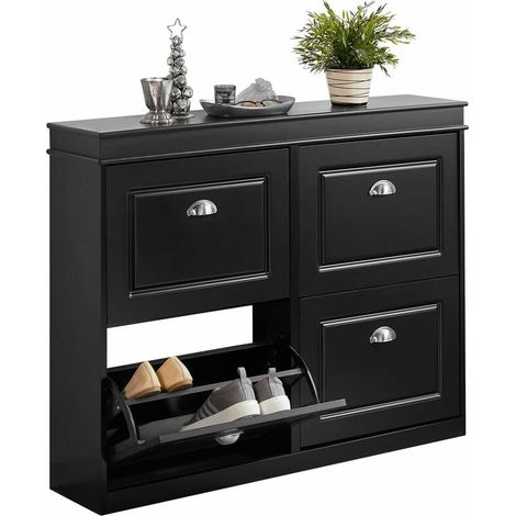 Meuble à chaussures 16 paires avec 4 abattants et coffre de rangement – Dimensions L105 x P24 x H82 cm – FSR79SCH
