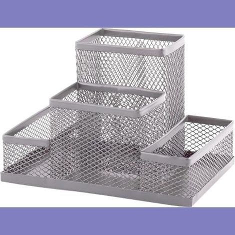 Desk Organizer, Desktop Pencil Holder, Pencil Pot, Metal Tabletop Organizer, Desk Tray with Mesh Note Holder, 103 x 154 x 103 mm, Silver (1/2)