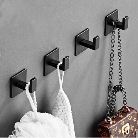 4 Pcs Noire Crochet Porte-Serviettes à Fixation Murale Unique Robe de Vêtements Holder, Crochet solide épaissi espace aluminium créatif sans trou mur patère salle de bain patère