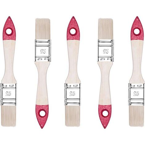 25mm Flat Paint Brush Set, 5 Pieces - Width: 1 inch - 5 Pieces - Wooden Handle Paint Brush Kit - 30 Series - A0200-300510 (1/4)