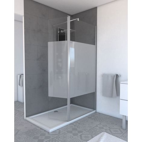 Aurlane – Paroi de douche fixe 40x200cm – Verre trempé 6mm dépolie – Profilé aluminium chromé – Installation réversible