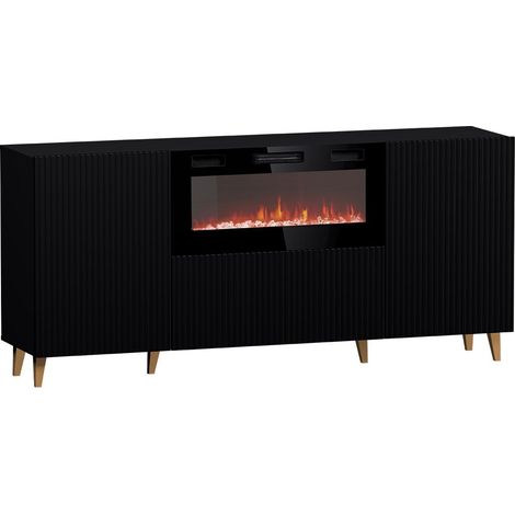 Buffet Dicto I, Noir + Doré, 83x181cm, Le nombre de portes: 242cm, MDF, Stratifié, LED: Disponible