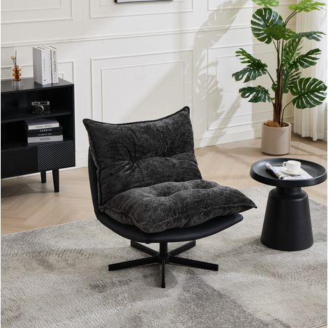 Poltrona relax girevole 95x85x98 cm nero e grigio in chenille e metallo con schienale reclinabile (1/5)