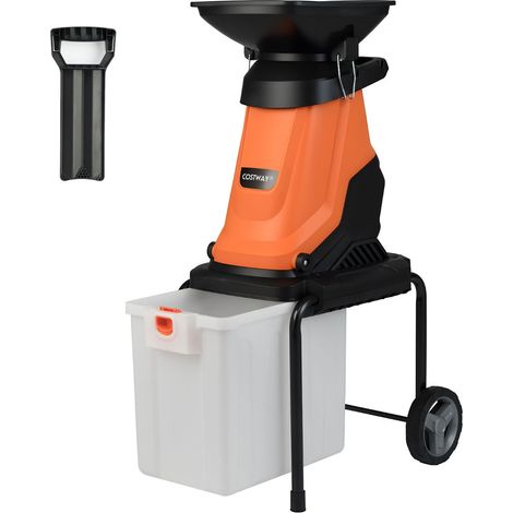 Broyeur Électrique 3000W Broyeur de Jardin avec Bac de Ramassage de 50 L Diamètre de Coupe de 45 mm Trémie de Remplissage Roues Orange (1/2)