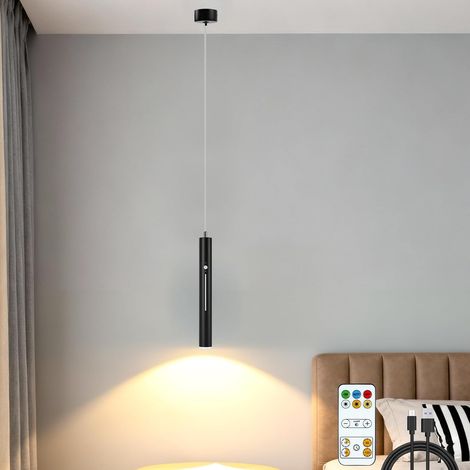 Lustre Cylindrique Noir, 4000mAh USB Rechargeable Lustre LED, 3000-6000K, Détachable, avec Télécommande, pour Salon, Table de Salle à Manger, Comptoir de Hôtel, 30 cm, Longueur Réglable (1/5)