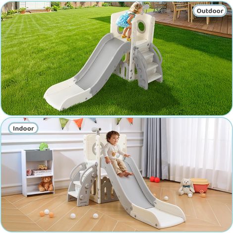 Scivolo per bambini da esterno/interno, 4 in 1, autoportante, 136 cm, fino a 60 kg, grigio e bianco, modulo 2 pezzi (1/5)